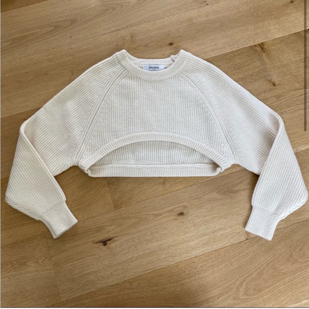 Storets Ivory Rib Knit Crop Sweater Long Sleeve S - Picture 2 of 4